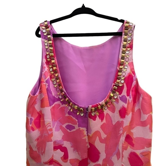 🥒 Lilly Pulitzer Silk Pulaski Embellished Beaded Mini Dress Soiree Purple Pink 0 - Picture 7 of 11
